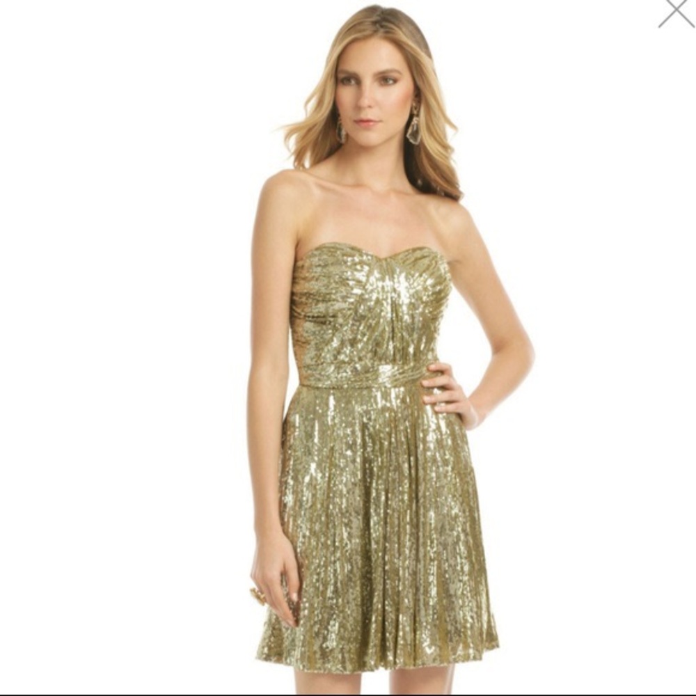 Badgley Mischka Gold sequined cocktail dress